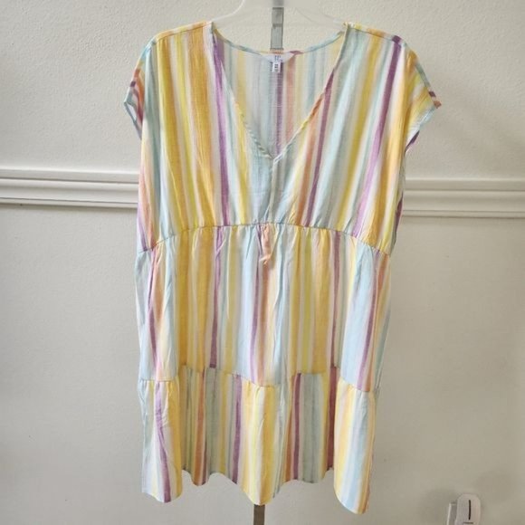 Time and Tru Women's Woven Print Dress with Flounce Hem V-Neck Size XXL - Picture 6 of 15